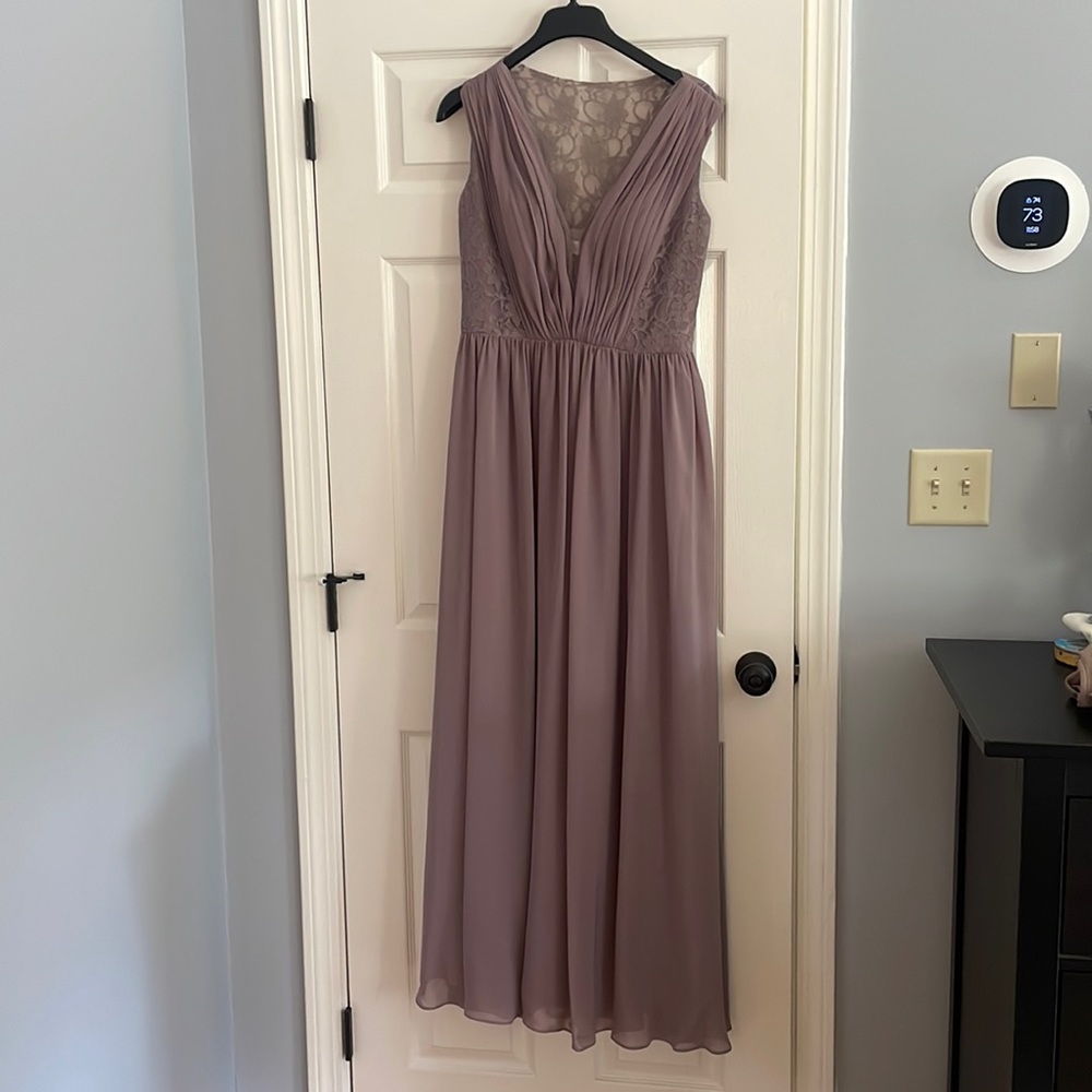 A-Line V-neck Floor-Length Chiffon Lace Bridesmaid Dress With Ruffle #153342